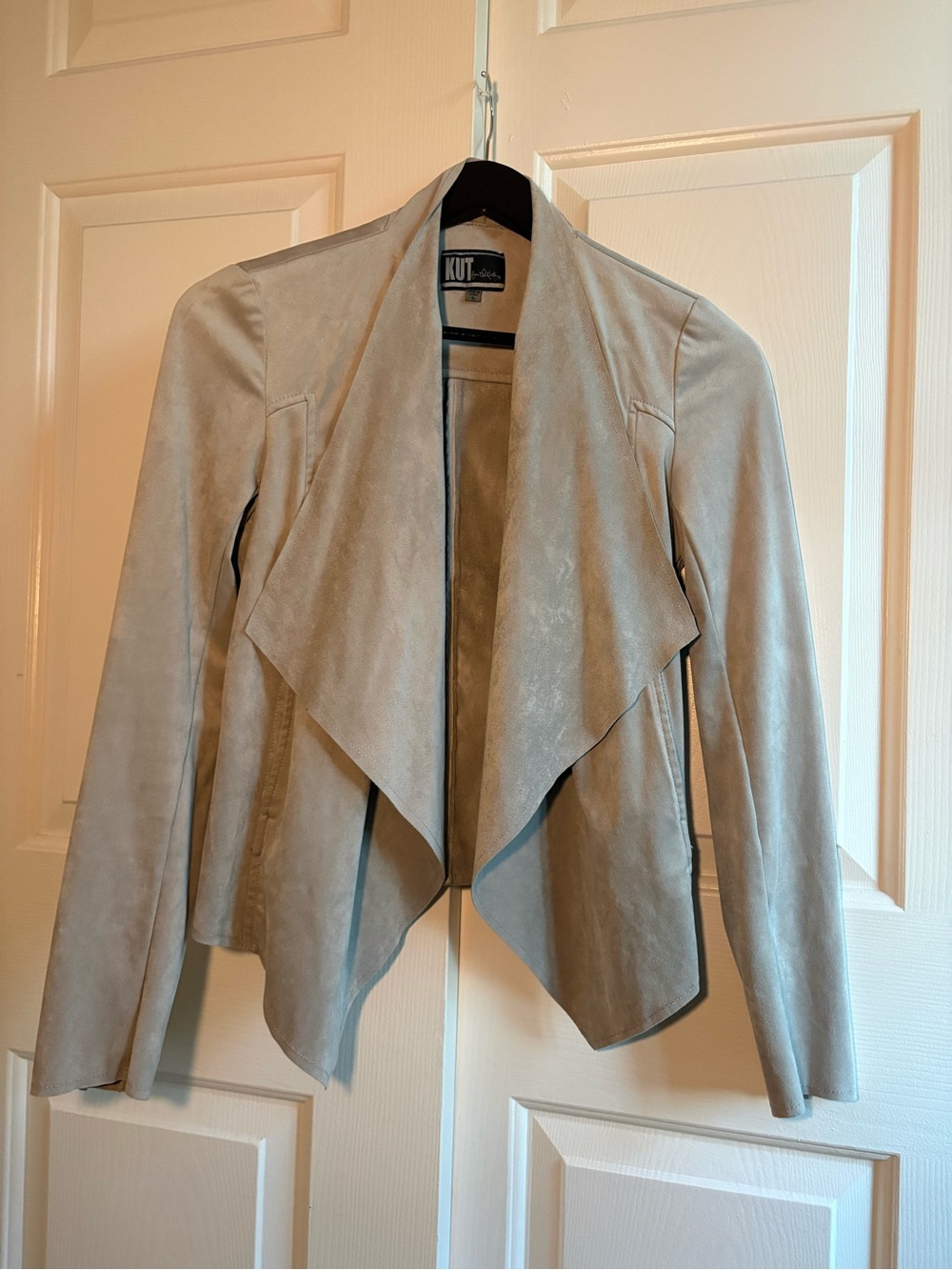 Kut from the Kloth Taupe Drape Front Suede-Look Jacket